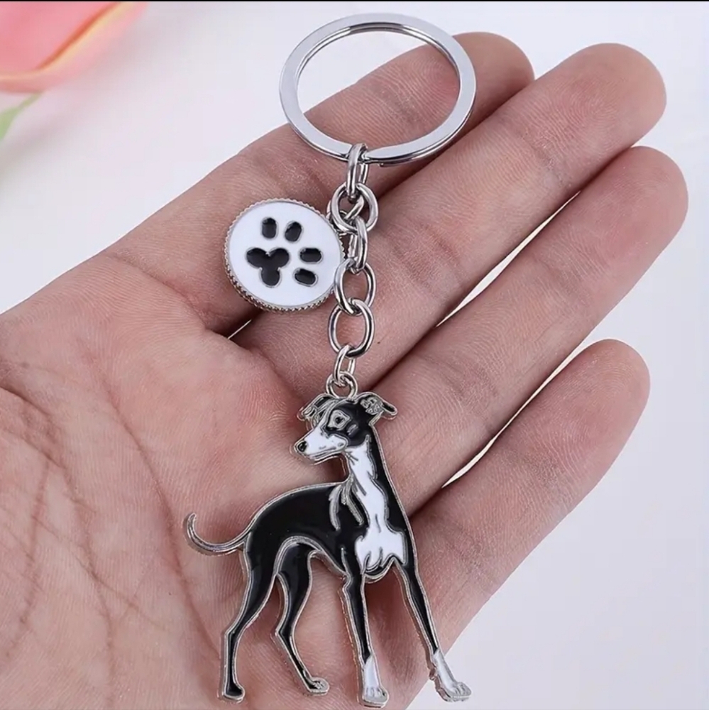 NEW! Enamel Greyhound Sighthound + Pawprint 🐾 Keychain Bag Charm 👜🎒 - 🐕 🎁